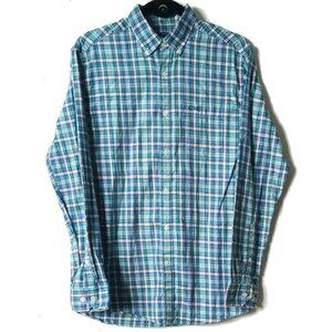 NWOT Le Tigre Cotton Button Down Shirt S Aqua Blue Burgundy White